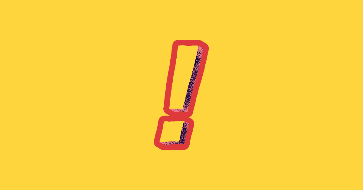 Bold red exclamation mark with a navy blue shadow on a bright yellow backgroundโan eye-catching visual perfect for sparking interest in your latest content marketing campaign.